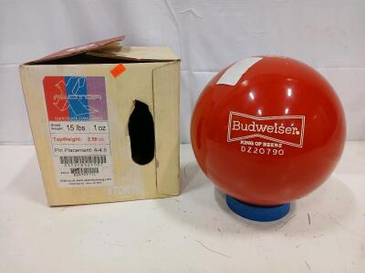 Vintage Storm X Factor Bowling Ball, 15 lbs 1 oz, Chocolate Fragrance, Budweiser Logo