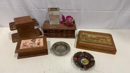 (4) Vintage Wooden Jewelry Boxes (2) Vintage Ashtrays