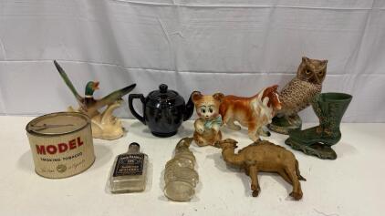 (1) Vintage 1940s Japanese Moriage Teapot (6) Vintage Sculptures & More
