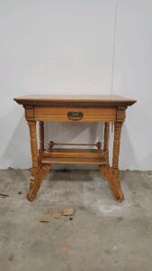 Antique Wooden Side Table with Drawer, Ornate Carved Legs