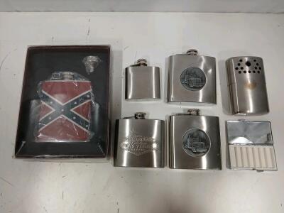 Stainless Steel Hip Flask Set, 5 oz Capacity, Las Vegas & Confederate Designs
