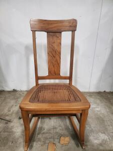 Traditional Wooden Rocking Chair with Cane Seat, Brown Finish
