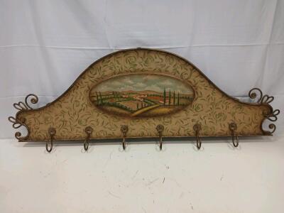 Wall-Mounted Decorative Coat Rack, Rustic Landscape Scene, 5 Hooks