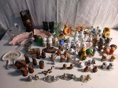 Approx(30+) Salt And Pepper Shakers (1) Bintage Wooden Happy Budha Statue & More