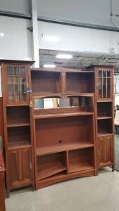 Dark Wood Display Cabinet/Bookcase with Glass Doors and Brass Handles