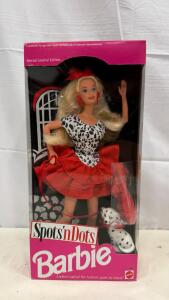 Mattel Spots 'n Dots Barbie 10491 Special Limited Edition 1993 w/ Dalmatian, NRFB, 11.5" Doll