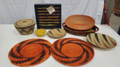 Multi-Color Handwoven Baskets and Trays with Geometric Patterns