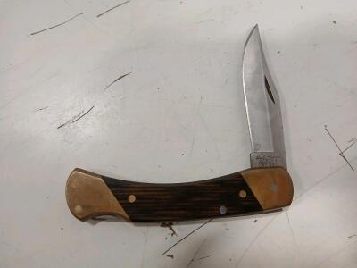 Schrade LB7 Folding Pocket Knife, Wood Handle, Brass Bolsters, Clip Point Blade