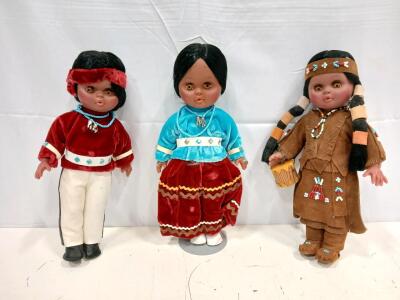 (3) Carlson Dolls Natuve American 12" Dolls