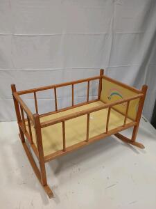 Vintage Wooden Doll Rocking Crib -13"Lx22"Wx16"H