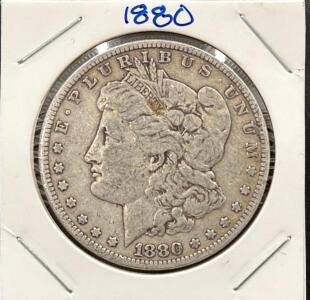 1880 Morgan Silver Dollar, 90% Silver, Circulated, Liberty Head, Eagle Reverse