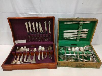Vintage 1847 Rogers Bros Silver Plate Flatware Set, Ornate Floral & Vintage 1930s 1940s Pattern WM. A Rodgers Siler Plate Flatware Set