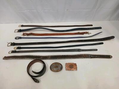 (1) Sterling-Stamped Buckle (1) Solid Copper-Stamped Buckle (9) Vintage Leather Belts