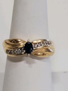 14K Gold Ring with Sapphire and Diamond Accents
