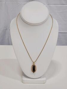 10K Gold Necklace with Tiger's Eye Pendant, Oval Prong Setting