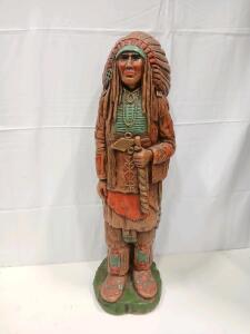 1969 Progressive Art Products Native American Indian Chief Figurine, 18-inch, Multicolored