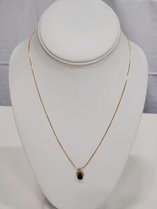 18K Gold Necklace with Black Gemstone Pendant, Made in Italy