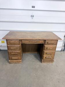 Traditional Wooden Desk, 9 Drawers, Light Brown Finish