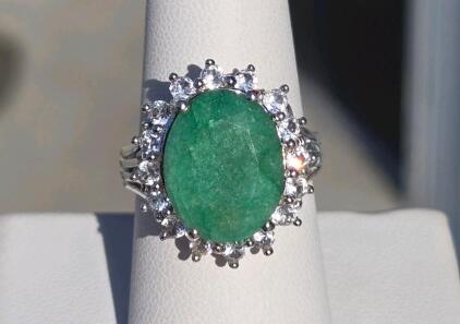 Dyed Green Beryl (Emerald) And Sterling Silver Ring, Size: 8