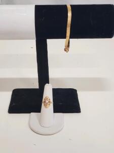 10K Gold Ring with Diamond and Bracelet Set, Lobster Clasp