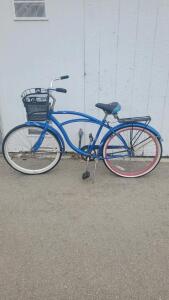 Schwinn Legacy Blue 26" Beach Cruiser Bicycle, Step-Through Frame, Basket, Rear Rack, Coaster Brake