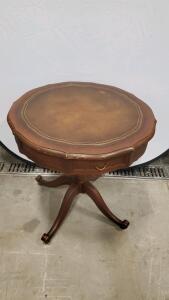 Traditional Brown Accent Side Table with Leather Top Inset and Drawer