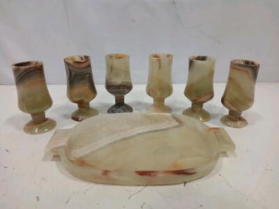 Multicolor Onyx Shot Glass Set with Serving Tray, 7 Pieces
