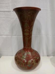 Antique Metal Vase with Green Patina and Floral Motifs