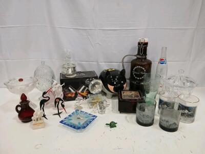 (1) Pair Rolling Whiskey Glasses (1) Crystal 7" Candy Dish & More