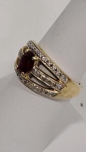 10K Gold Ring with Oval Ruby and Diamonds
