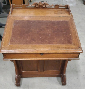 Antique Davenport Desk, Solid Wood, Leather Inlay, 4 Drawers