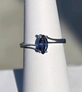 Marquise Blue Sapphire Prong Setting Ring, White Gold/Platinum, Size 7