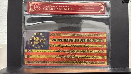 Gold-Plated Commemorative Banknote, 2nd Amendment Theme, 99.9% Pure 24K Gold