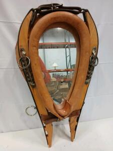 Horse Collar Mirror, Leather and Wood, 30"x15", Wall Mount