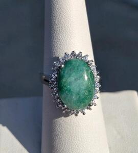 Emerald Ring with Sapphire Corundum Accents, 8.00 Carat, Sterling Silver
