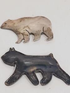 Sterling Silver Animal Brooches, Polar Bear & Cat Design, Pin Clasp
