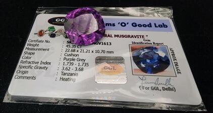 (1) 45.35Ct Cushion Natural Musgravite Gemstone W/ Gem Identification Report