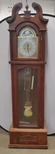 Grandfather Clock, Moon Phase Dial, Brass Lyre Pendulum, 82" Tall, Ornate Wood Carving