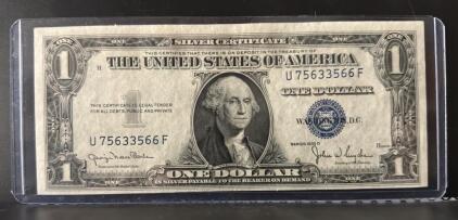 1935 D Series One Dollar Silver Certificate, Serial U 75633566 F