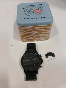 Fossil JR1401 Men's Chronograph Wristwatch, Stainless Steel, 10 ATM, Black Metal Bracelet