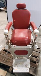 Vintage Koken Barber Chair, Red Leather, Swivel Base, Early 20th Century