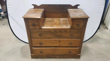 Antique Wooden Washstand Dresser &ndash; 5 Drawer, Colonial Revival Style, Inset Shelf, 44"x20"x40"