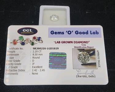 (1) Round 8.50mm Lab Grown Diamond W/ Identification Report