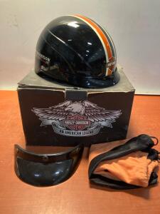 Harley-Davidson Burnout Racing Half Helmet, Black/Orange, Large, DOT, Visor, Bag, Box, 98228-06V