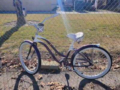 Phat Cycles Cruiser Bicycle, 26" Wheels, Purple and White, Single Speed
