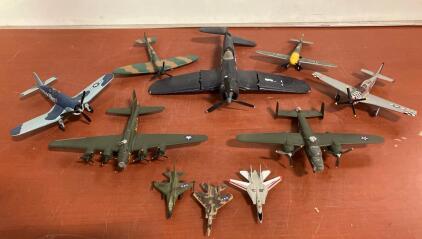 WWII & Jet Military Aircraft Model Lot &ndash; F4U Corsair, B-17, P-51, 10 Planes, Mixed Scale