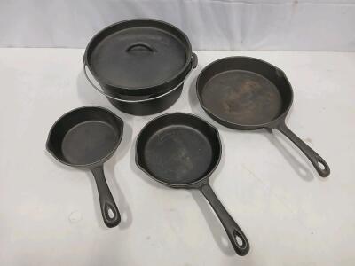 American Camper Cast Iron Cookware Set - Dutch Oven w/Lid, 3 Skillets, 12" 10.5" 8" Sizes