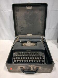 Corona Portable Manual Typewriter with Black Carrying Case, QWERTY Glass Keys, 1930s-40s USA