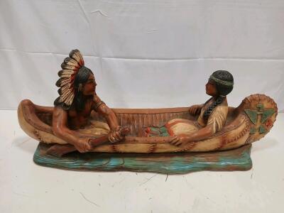1975 Progressive Art Products Native Man & Women In Canoe Figurine
