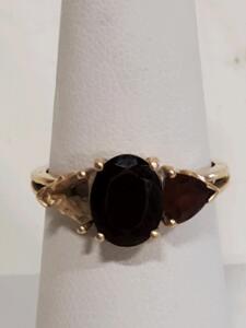 10K Gold Ring with Garnet Oval and Pear Cut Stones